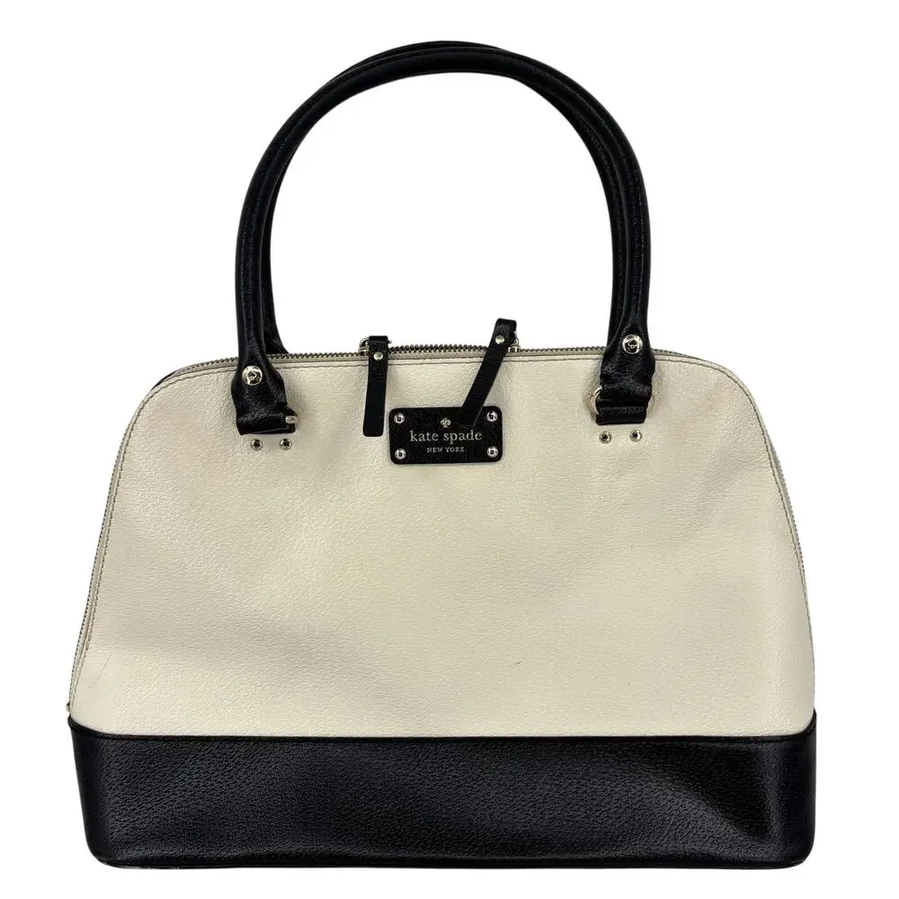 Kate Spade Rachelle Berkeley Satchel Handbag Cream Black Leather Double Handle